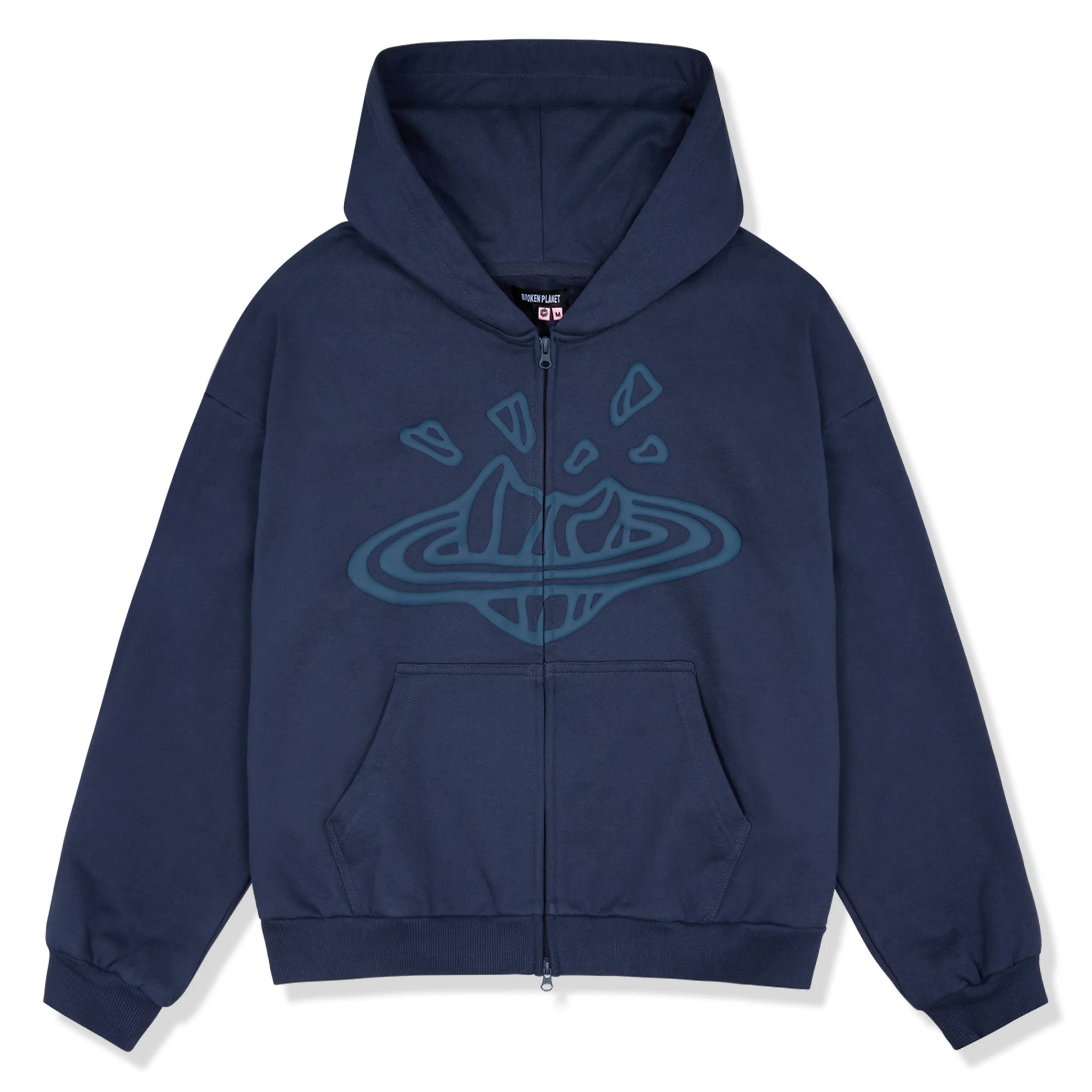 Front view of Broken Planet Zip-Up Deep Navy Hoodie BP-J25-ZUH-D_NAVY